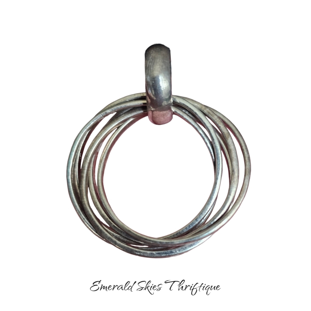 SILPADA 925 STERLING SILVER LEATHER CORD MULTI-CIRCLE PENDANT NECKLACE 16" S1637 - Picture 2 of 6